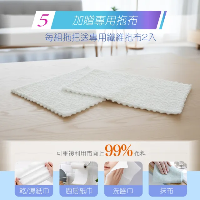 【FL 生活+】加寬加長款 超好夾1秒換布洗臉巾環保拖把(360度萬向加寬面板 132公分加長拖桿 快彈式開啟)