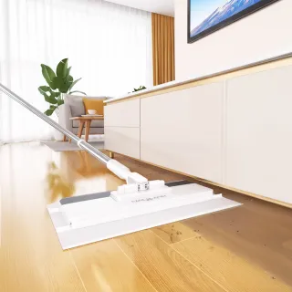 【FL 生活+】加寬加長款 贈5布 超好夾1秒換布洗臉巾環保拖把(360度萬向加寬面板 快彈開啟 A_522)