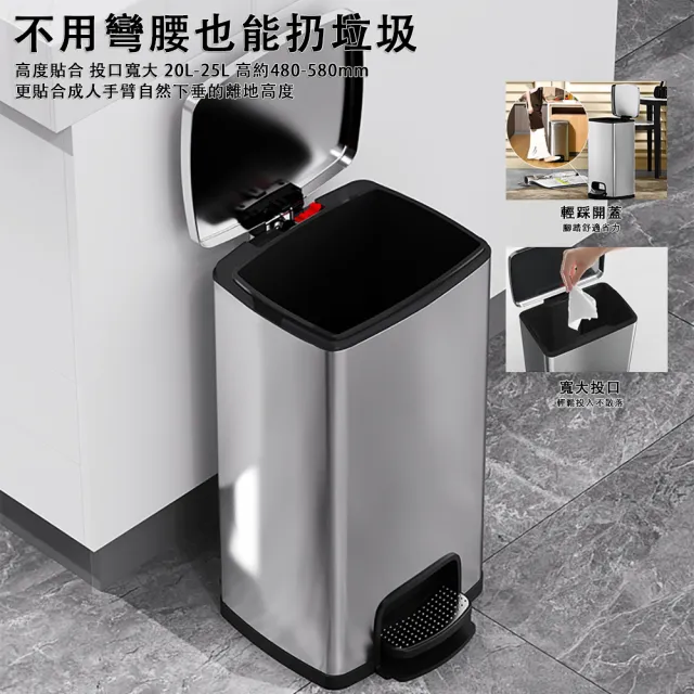 【ZHIPU 芝浦】20L不鏽鋼垃圾桶腳踏式垃圾桶商家兩用垃圾桶廚房垃圾桶廚餘桶(內外雙桶靜音緩降帶蓋密封)