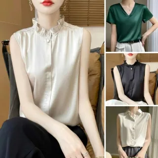 【巴黎精品】現貨 限搶!頂級法式絲質上衣緞面背心名媛絲綢冰絲天絲無袖女上衣(純色4色a1iz23)