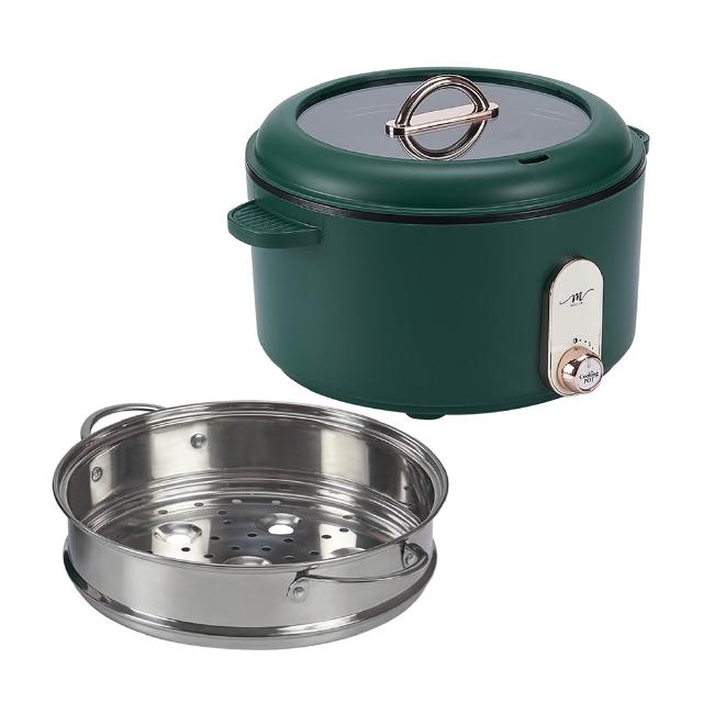 【MOLIJIA 魔力家】M25 多功能美食料理不沾快煮電火電湯鍋3L+M2209不鏽鋼蒸籠(BY011025/SY011022-09)