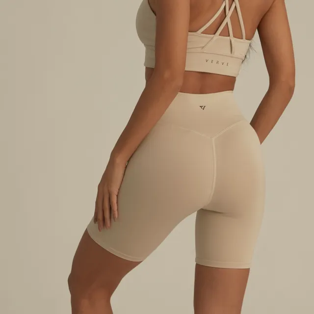【VERVE】Luxo™ 交叉圓臀短Leggings(親膚、柔軟、透氣、3.5分長、修身、訓練穿搭、瑜珈、皮拉提斯)