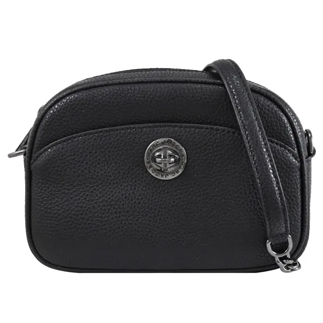 【MARC JACOBS】簡約金屬轉釦LOGO前口袋鏈帶斜背包(黑釦)