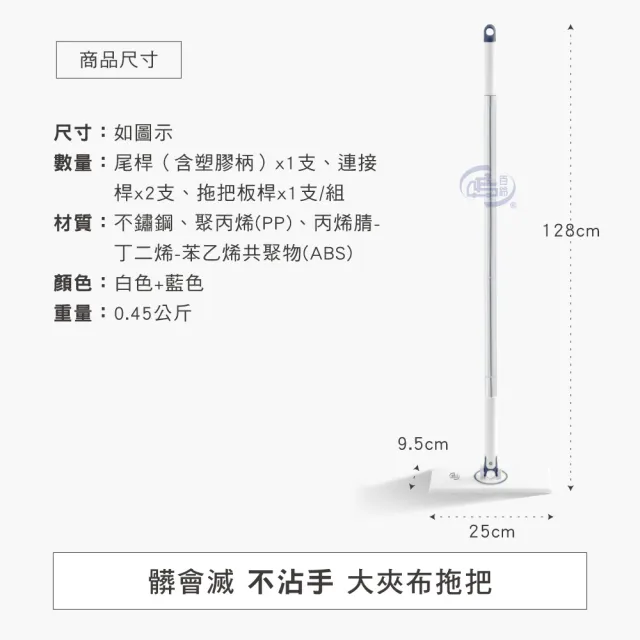【百鈴】髒會滅不沾手夾布拖把-大款x1支+小款x1支+清潔布x4條(清潔布/廚房清潔/天然清潔)