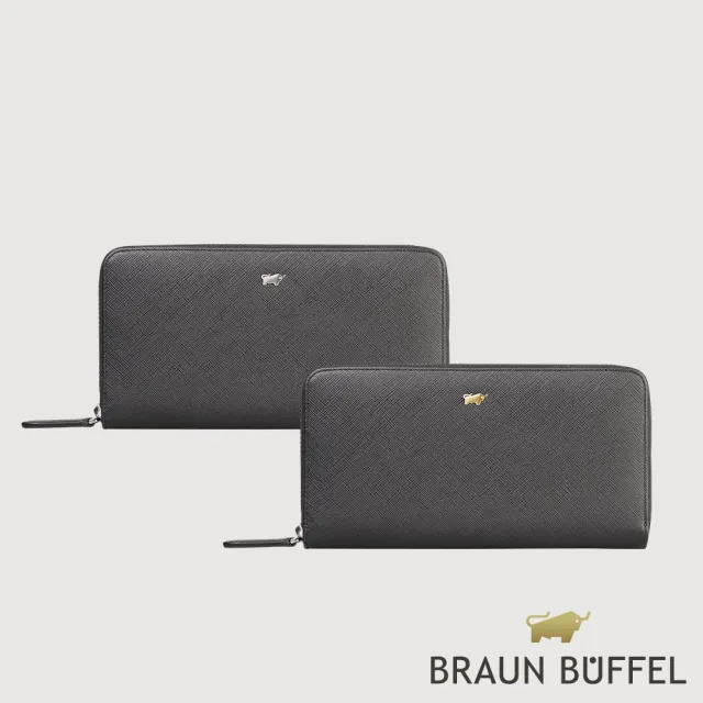 【BRAUN BUFFEL 德國小金牛】尚恩A 12卡拉鍊長夾-黑色(BF354-602-BK) 錢包送禮推薦