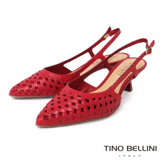 【TINO BELLINI 貝里尼】巴西進口 編織造型繫帶低跟鞋FW1V017-2(紅色)