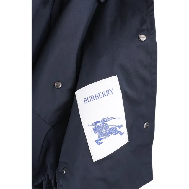 【BURBERRY 巴寶莉】輕盈緞面感 腰部抽繩 短版風衣 連帽外套 女款-海軍藍