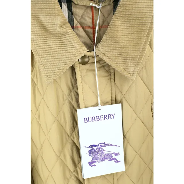 【BURBERRY 巴寶莉】燈芯絨領 格紋襯裡 巴恩風格衍縫外套 夾克-卡其色