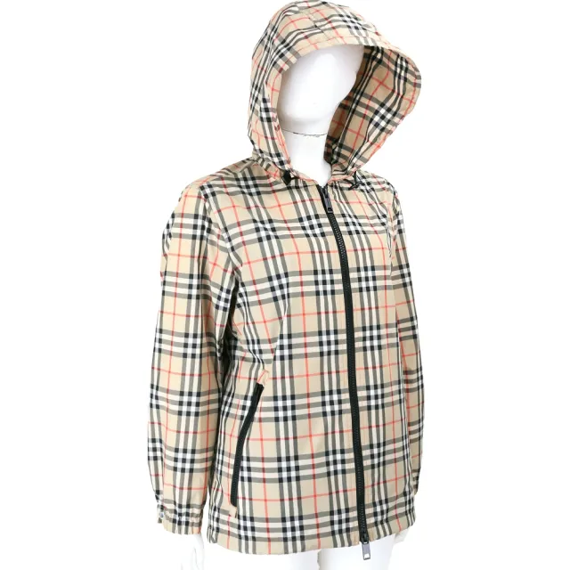【BURBERRY 巴寶莉】Vintage 格紋休閒版 抽繩連帽外套 女款-典藏米色