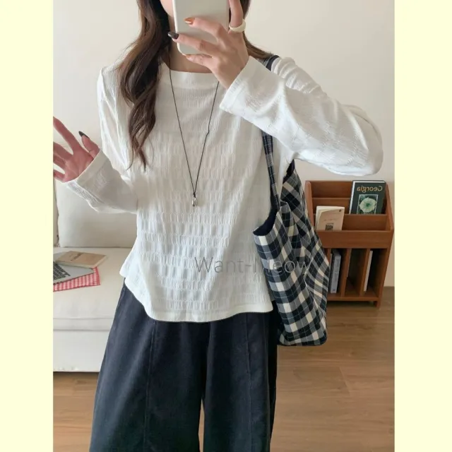 【Want-Meow】100公斤可穿/多層次必備/百搭/質感/長袖/竹節/內搭(大碼/大尺碼/加大碼/長袖上衣)