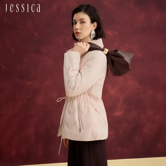 【JESSICA】菱格抽繩收腰立領拉鏈羽絨外套J54C11（粉）
