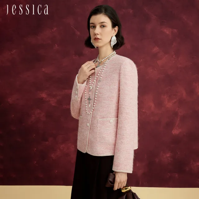 【JESSICA】溫柔甜美花呢羊毛短款小香風外套J54009