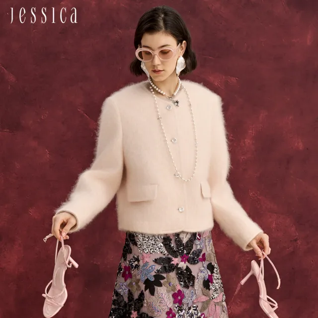 【JESSICA】舒適羊毛氣質短款小香風外套J54003（粉）