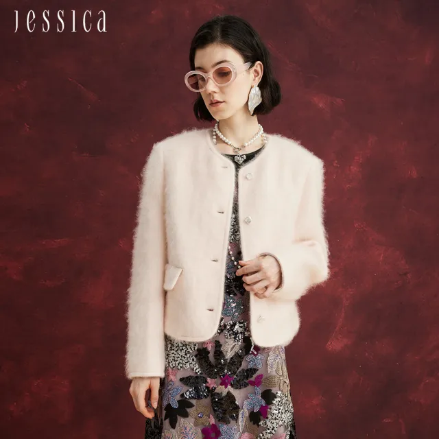 【JESSICA】舒適羊毛氣質短款小香風外套J54003（粉）
