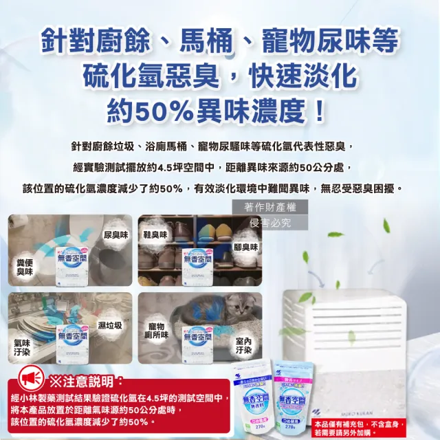 【小林製藥】日本Kobayashi無香空間寵物貓狗居家室內消臭珠芳香除臭劑補充包270g/袋(玄關鞋櫃浴廁放置