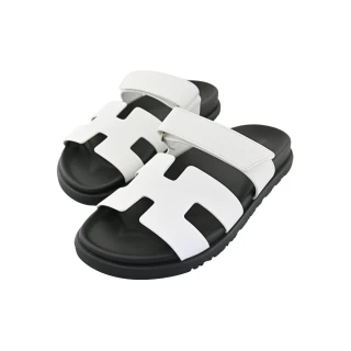 【Hermes 愛馬仕】Chypre sandal系列經典H LOGO小牛皮露趾涼鞋(白色/37)