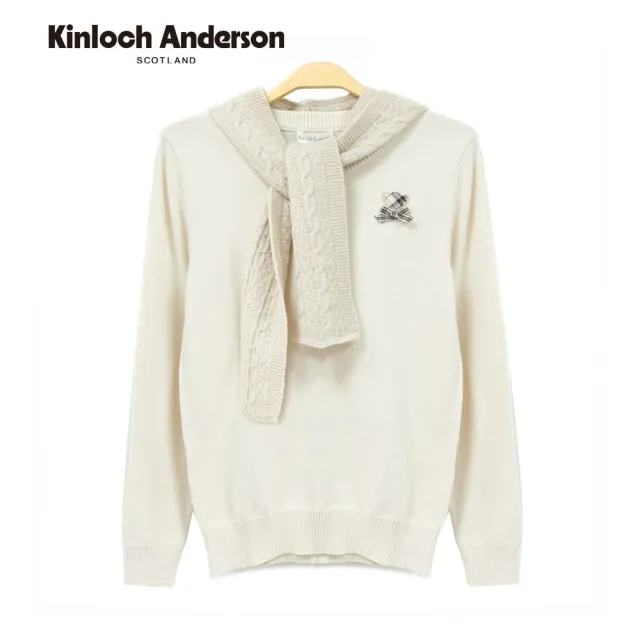 【Kinloch Anderson】保暖披巾熊頭織標造型長袖棉質上衣(KA1369025 卡其/黑)