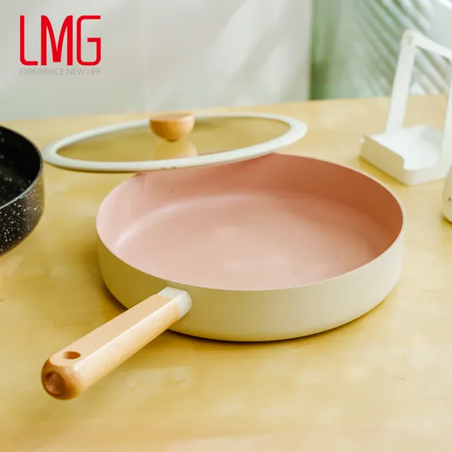 【KOM】雙口IH電磁爐+雪藏平底鍋組-IH爐可用鍋(不沾平底鍋28cm)