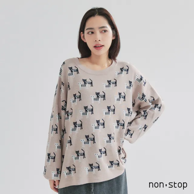 【non-stop】療癒雙色貓咪圖樣針織衫-2色