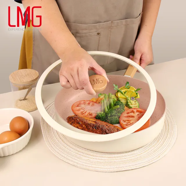 【LMG】雪藏系列不沾鍋雙鍋四件組-IH爐可用鍋(平底鍋28cm+雪平鍋20cm+鍋蓋*2)