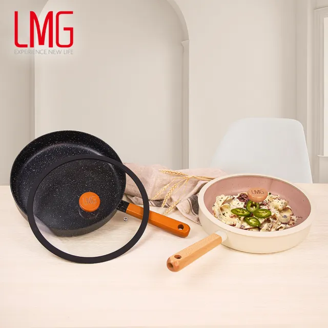 【LMG】雪藏系列不沾鍋雙鍋三件組-IH爐可用鍋(平底鍋28cm+玉子燒鍋+鍋蓋*1)