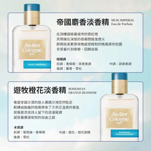 【Atelier Cologne】淡香精 100ml 多款任選(無極烏龍/赤霞橘光/情柚獨鍾/加州盛夏/雪松之戀)