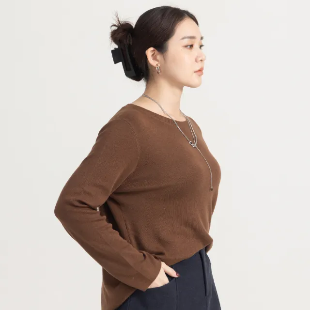 【M：MINb】不易皺簡約針織上衣(深咖/中大尺碼女裝/XL女裝/女裝/大尺碼上衣/針織上衣)