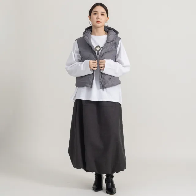 【M：MINb】毛呢全腰鬆緊花苞裙(深灰/中大尺碼女裝/XL女裝/女裝/大尺碼裙子/肉肉女穿搭)