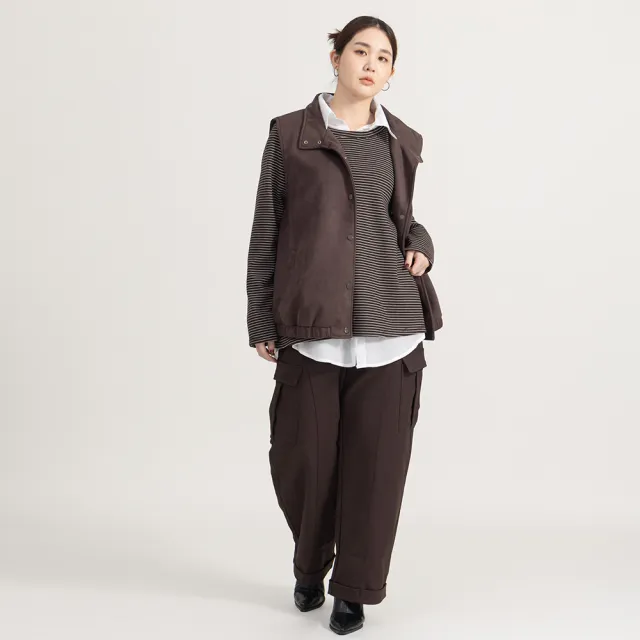 【M：MINb】都會風挺廓剪接造型工裝褲(深咖/中大尺碼女裝/XL女裝/女裝/工裝褲/肉肉女穿搭)