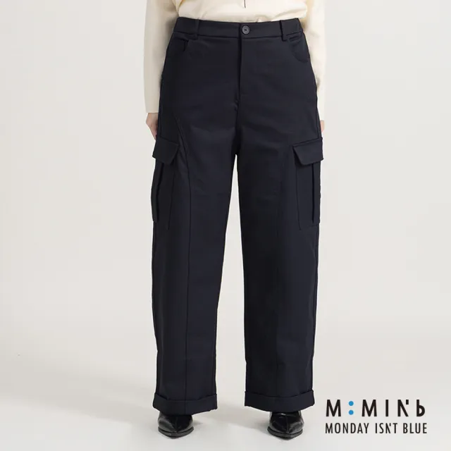 【M：MINb】都會風挺廓剪接造型工裝褲(深藍/中大尺碼女裝/XL女裝/女裝/工裝褲/肉肉女穿搭)