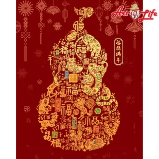 【ArtLife 藝術生活】V1368福祿滿年_炫金 40*50CM(數字油畫 DIY數字油畫 畫畫玩具)