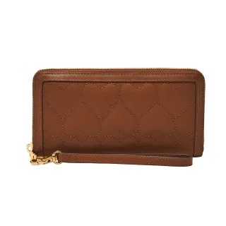 【FOSSIL】Logan 三折真皮拉鍊 長夾-棕色 SL10096388