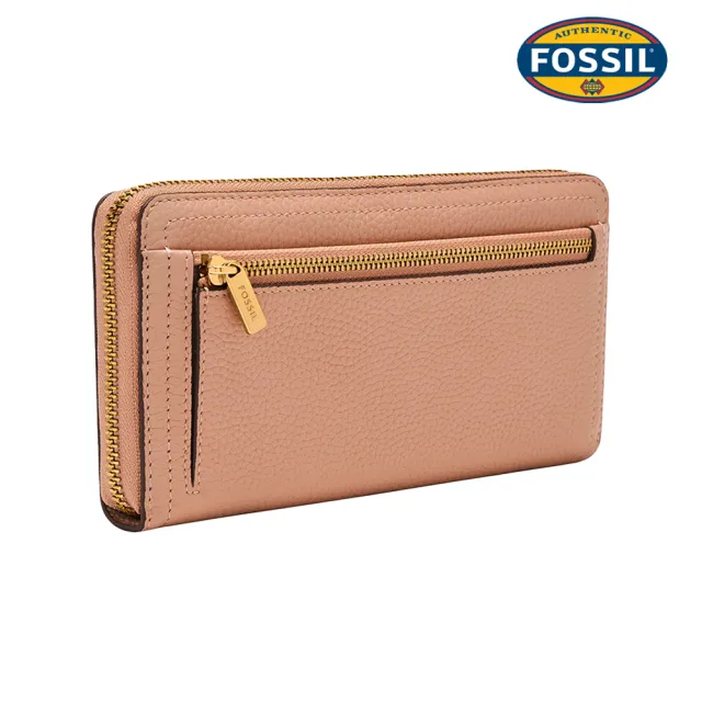 【FOSSIL】Logan 三折真皮拉鍊 長夾-粉紅色 SL7831682