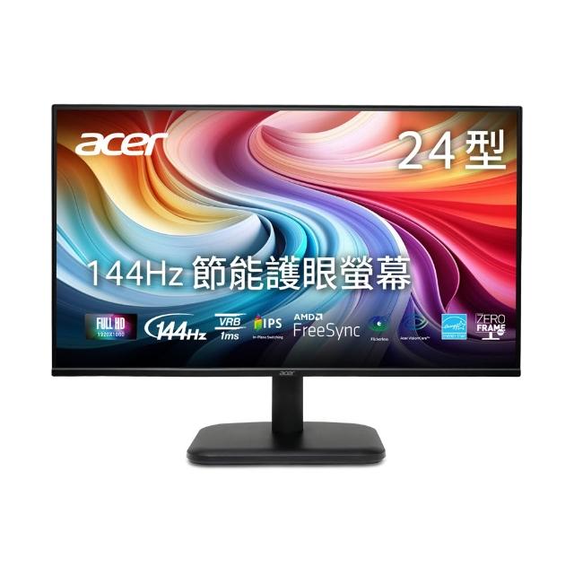Acer宏碁 EK241Y Acer宏碁 EK241Y 23.8吋 IPS面板顯示器,解析度1920x1080,HDMI支援120Hz更新率與1ms VRB反應時間,零閃屏護眼設計,178°廣視角,適合OA辦公、學生入門使用。三年保固,輕薄2.68kg,支援VESA壁掛,Adaptive-Sync同步技術,提升視覺體驗。