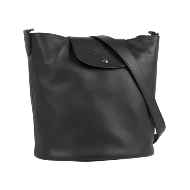【LONGCHAMP】Le Pliage Xtra 小牛皮釦式水桶包/肩背包(黑色)