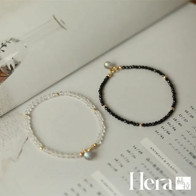 【HERA 赫拉】情侶細黑尖晶石+白水晶拉長石手鍊 H115010703(天然 黑尖晶石 白水晶手鍊)