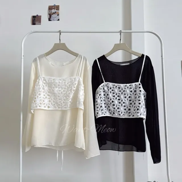 【Want-Meow】80公斤可穿/兩件組!日系優雅緹花背心寬鬆上衣兩件組(大碼/大尺碼/加大碼/兩件組)