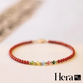 【HERA 赫拉】復古天然南紅彩虹碧璽紅繩極細手鍊 H115010709( 復古 天然南紅 彩虹碧璽 紅繩 極細 手鍊)