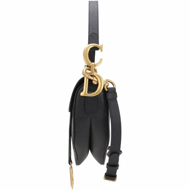 【Dior 迪奧】Saddle 粒面小牛皮附背帶手提 斜肩背馬鞍包-黑色