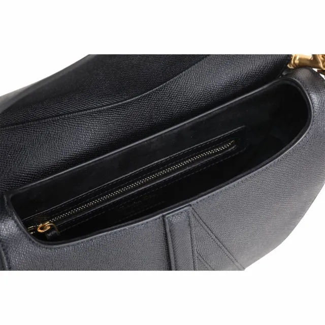 【Dior 迪奧】Saddle 粒面小牛皮附背帶手提 斜肩背馬鞍包-黑色