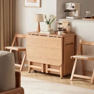 【hoi! 好好生活】Linsy北歐原木風木面折疊餐桌+折疊餐椅1.4M (一桌兩椅) 原木色