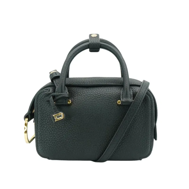 【DELVAUX】展示品 Cool Box Nano 粒面皮革金扣二用包(黑)