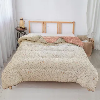 【米夢家居】秋冬兩用100%純棉豆豆絨雲朵保暖單人被-加長加厚2.8公斤-韓國流行懶人可水洗被(浪漫熊兔)