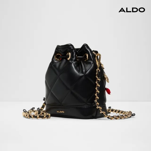 【ALDO】ROMALOVE-俐落光感金鍊水桶包(黑色)