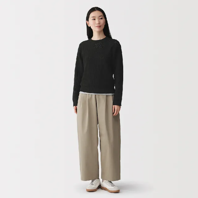 【MUJI 無印良品】女可水洗網織圓領針織衫(柔白/灰色/黑色/淺黃/淺綠/淺藍)
