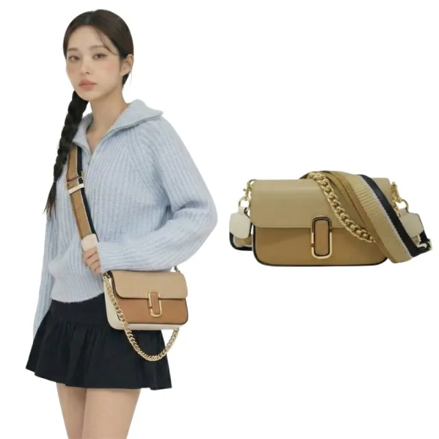 【MARC JACOBS】專櫃系列The J系列奶茶系拚色金屬鍊條側斜肩背兩用包(H966L01PF22-225)