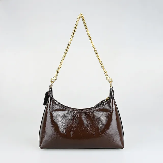 【COACH】COACH Juliet 25立體仿舊C字LOGO小牛皮拉鍊手提/肩背/斜背包(楓木棕)