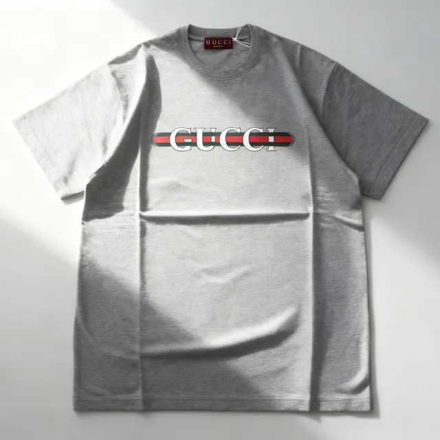 【GUCCI 古馳】GUCCI 印花圓領短袖T恤(男款/灰)