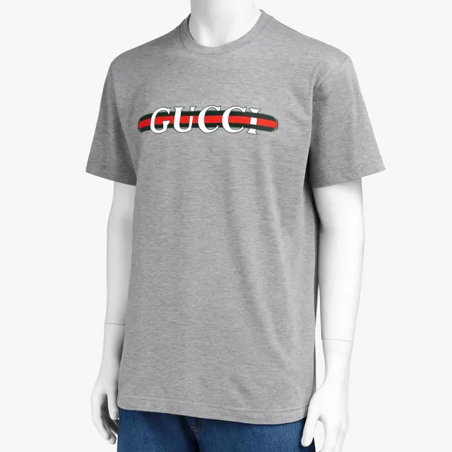 【GUCCI 古馳】GUCCI 印花圓領短袖T恤(男款/灰)