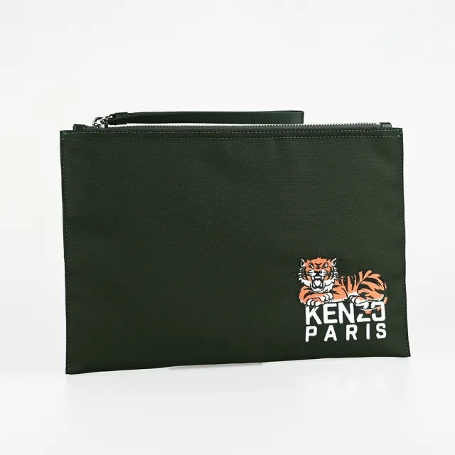 【KENZO】HAPPY TIGER 腕帶手拿包(深卡奇綠)